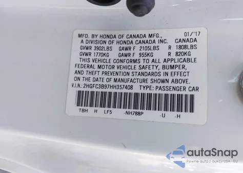 2017 Honda Civic Touring from USA, damaged, VIN 2HGFC3B97HH357408